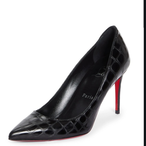 Christian Louboutin Kate 85mm black croc alligator print stiletto sz 40.5 - Picture 1 of 11